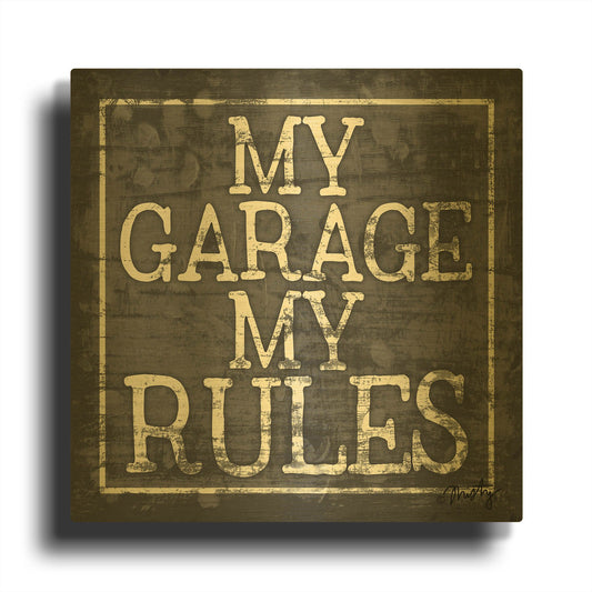 'My Garage, My Rules' By Misty Michelle Gold Metal Wall Art