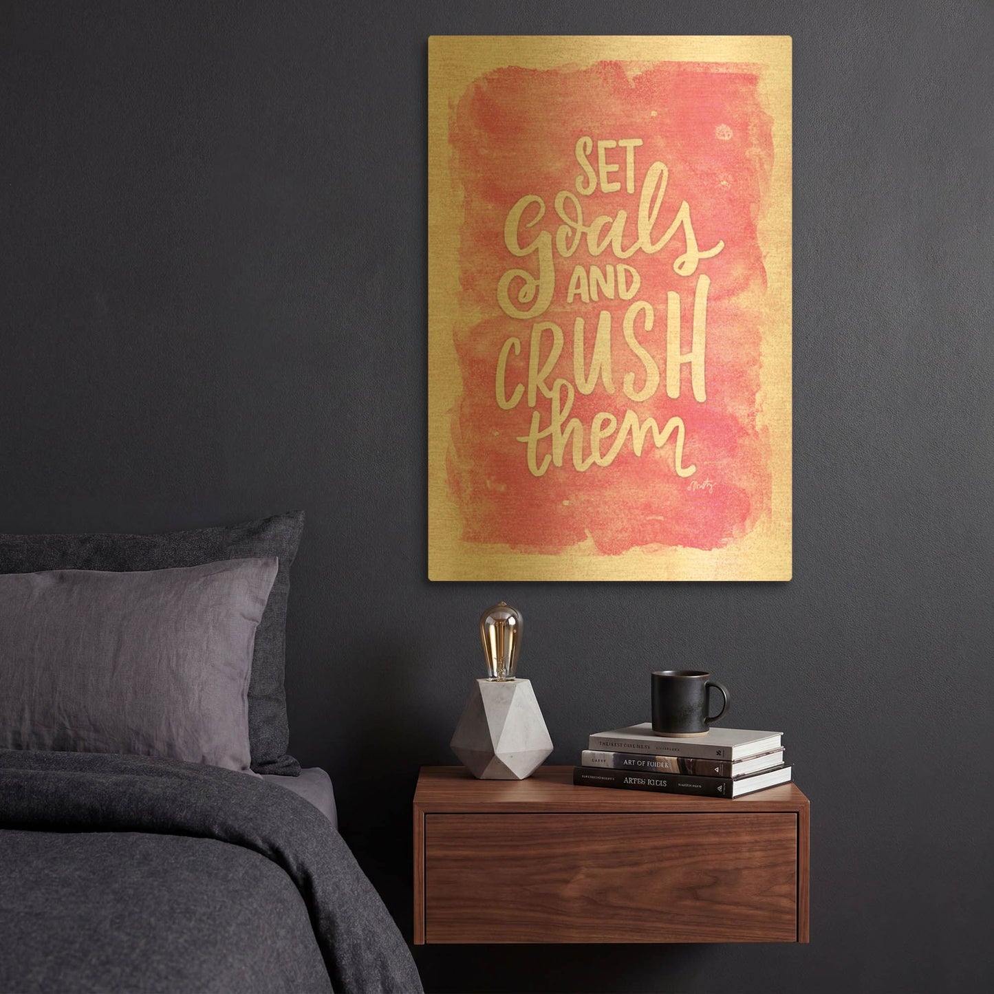 'Set Goals and Crush Them' By Misty Michelle Gold Metal Wall Art