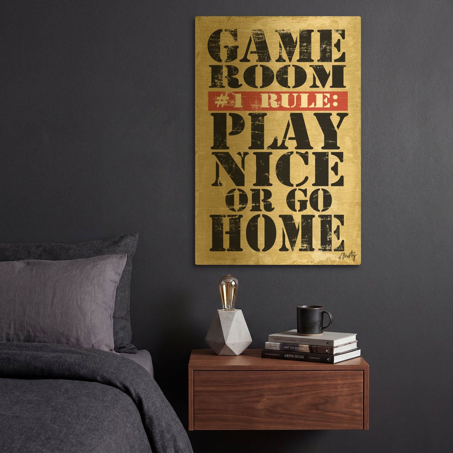 'Game Room #1 Rule' By Misty Michelle Gold Metal Wall Art