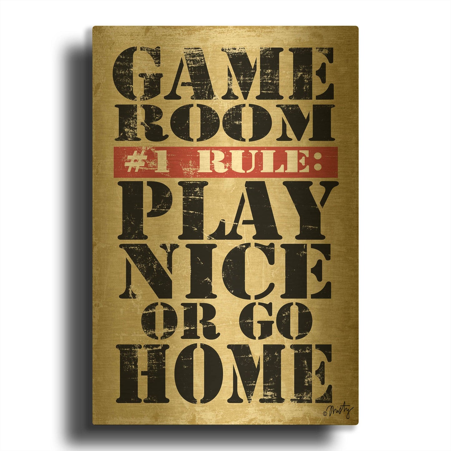 'Game Room #1 Rule' By Misty Michelle Gold Metal Wall Art