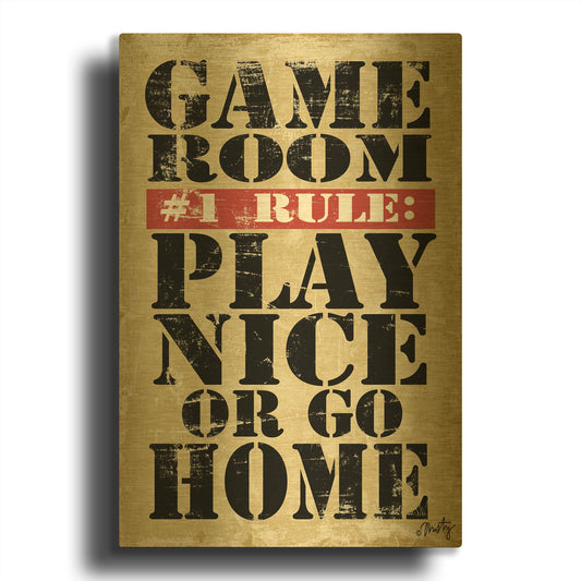'Game Room #1 Rule' By Misty Michelle Gold Metal Wall Art