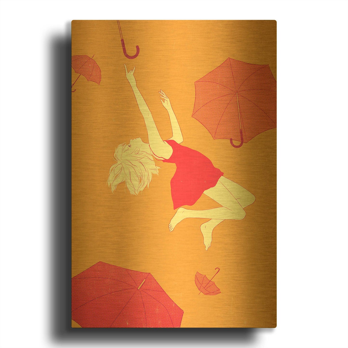 'Flying Umbrellas' By Sai Tamiya Gold Metal Wall Art