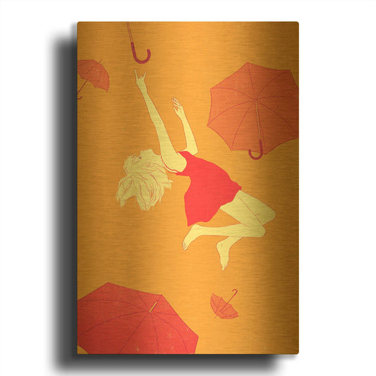 'Flying Umbrellas' By Sai Tamiya Gold Metal Wall Art