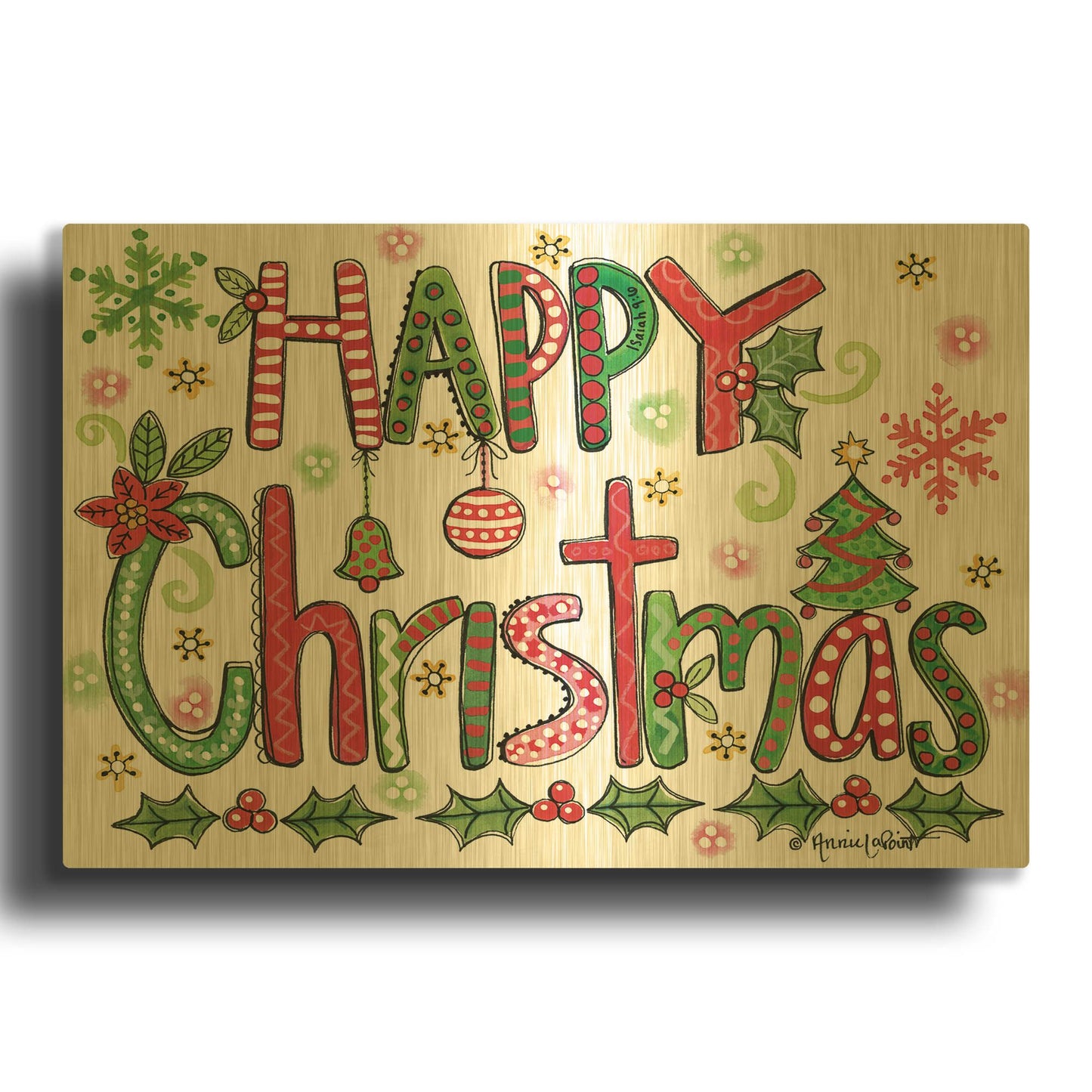 'Happy Christmas' By Annie LaPoint Gold Metal Wall Art