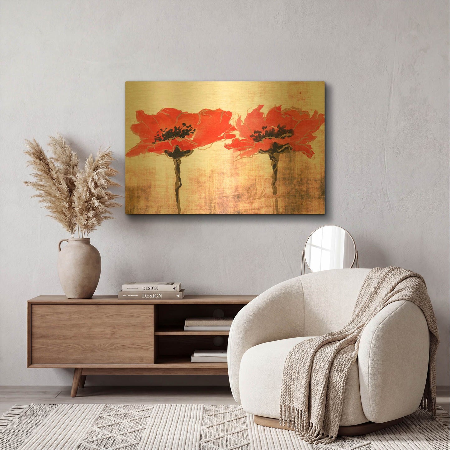 'Vivid Red Poppies V' By Leticia Herrera Gold Metal Wall Art