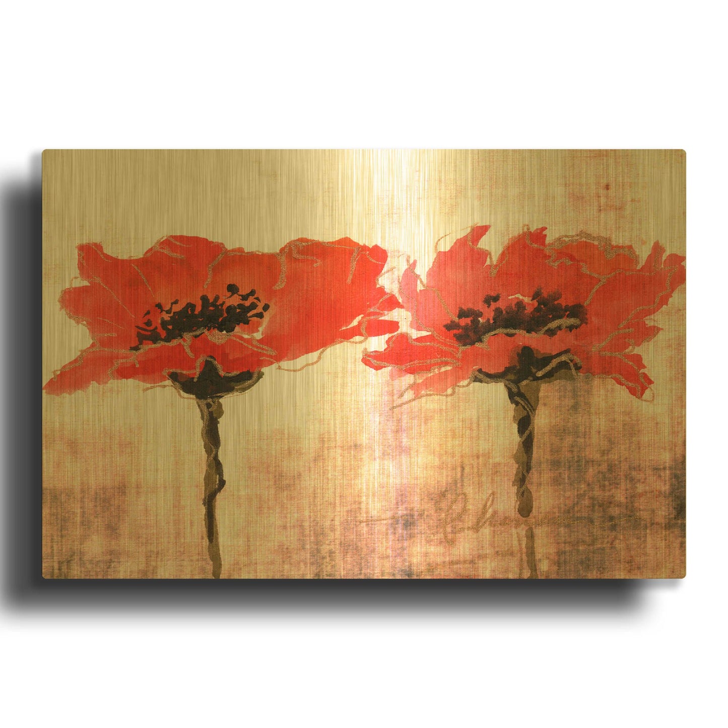 'Vivid Red Poppies V' By Leticia Herrera Gold Metal Wall Art