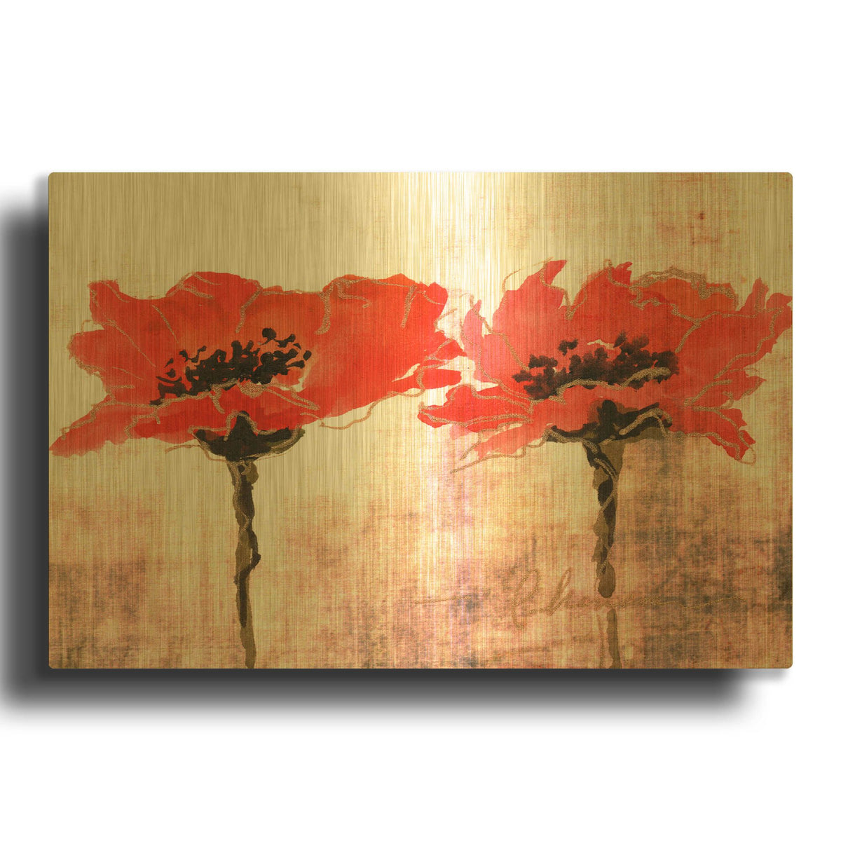 'Vivid Red Poppies V' By Leticia Herrera Gold Metal Wall Art