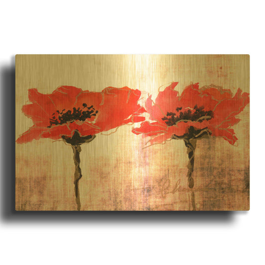 'Vivid Red Poppies V' By Leticia Herrera Gold Metal Wall Art