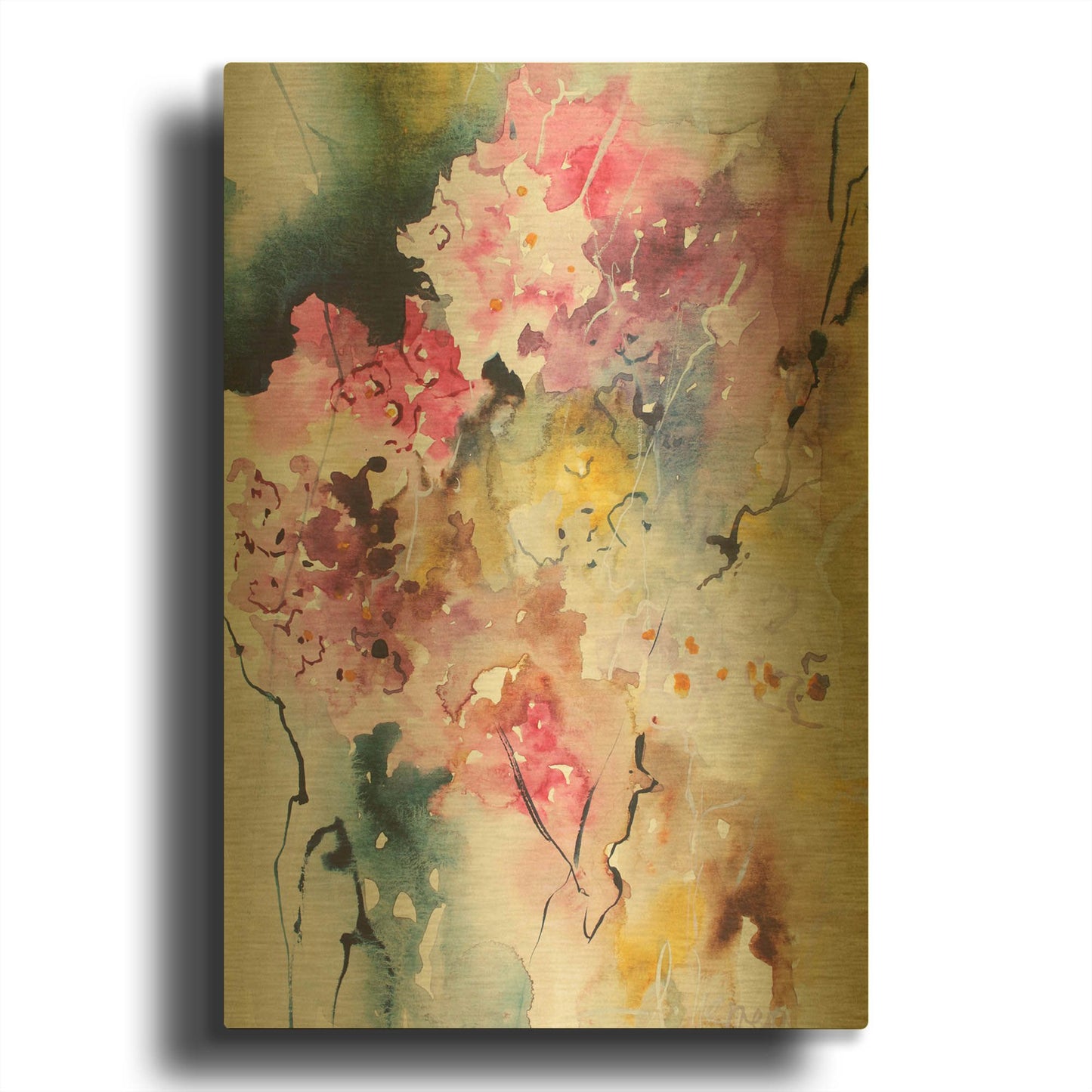 'Blooms Aquas III' By Leticia Herrera Gold Metal Wall Art