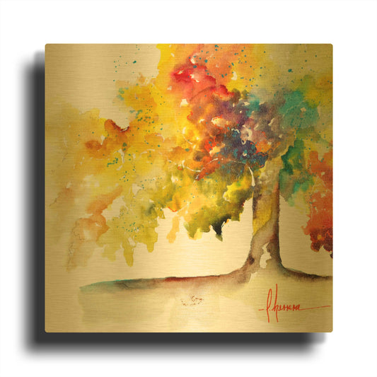 'Rainbow Trees I' By Leticia Herrera Gold Metal Wall Art