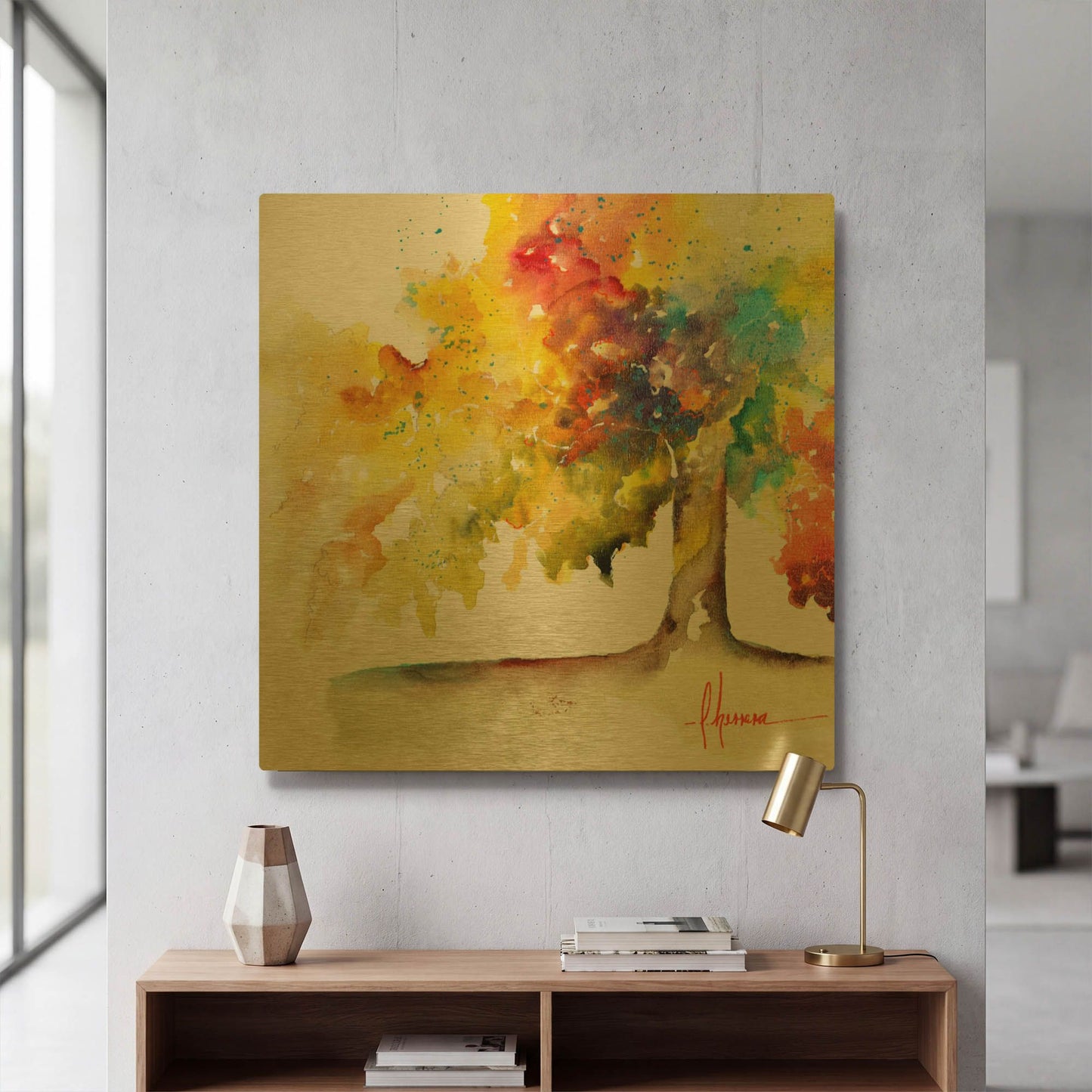 'Rainbow Trees I' By Leticia Herrera Gold Metal Wall Art