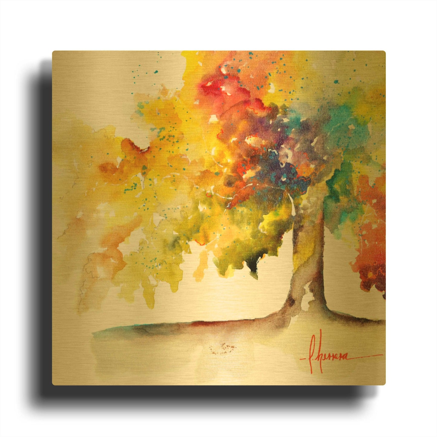 'Rainbow Trees I' By Leticia Herrera Gold Metal Wall Art