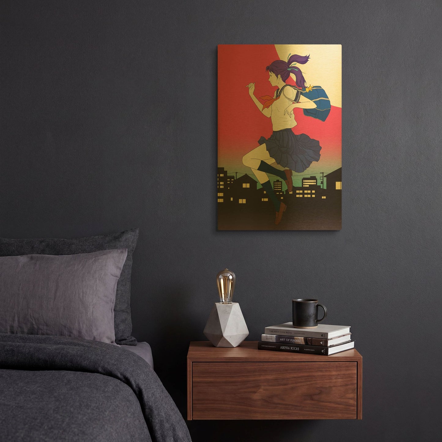 'Machikado Twilight' By Sai Tamiya Gold Metal Wall Art