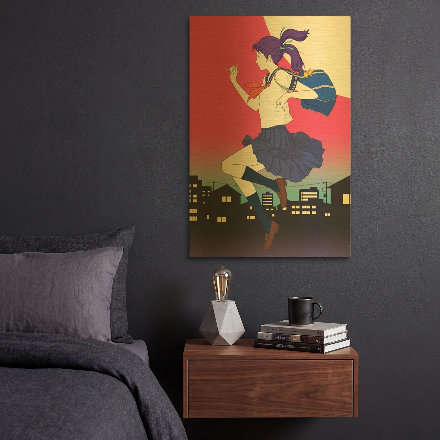 'Machikado Twilight' By Sai Tamiya Gold Metal Wall Art