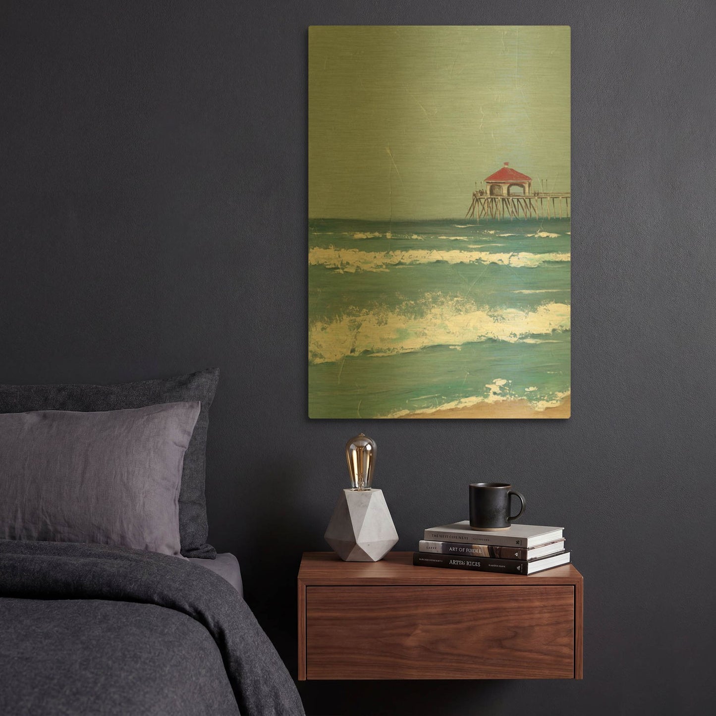 'Fishing Pier Diptych I' By Jade Reynolds Gold Metal Wall Art