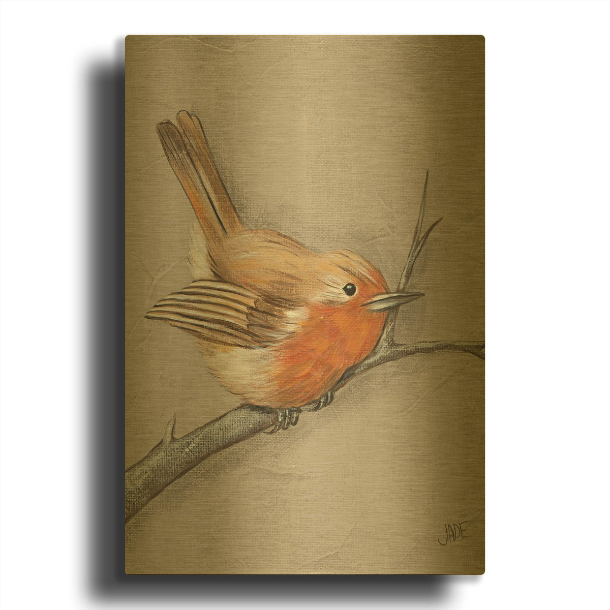 'Winter Bird II' By Jade Reynolds Gold Metal Wall Art