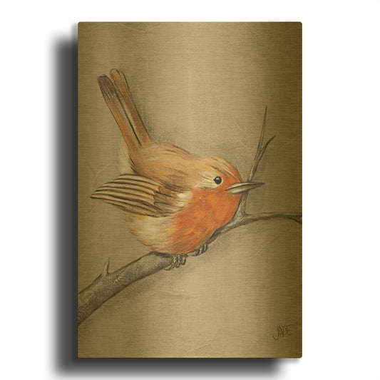 'Winter Bird II' By Jade Reynolds Gold Metal Wall Art