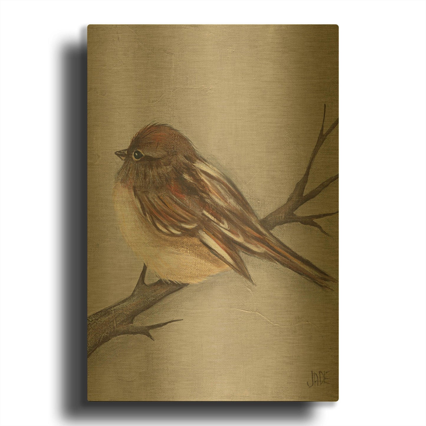 'Winter Bird III' By Jade Reynolds Gold Metal Wall Art