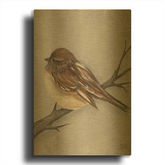 'Winter Bird III' By Jade Reynolds Gold Metal Wall Art