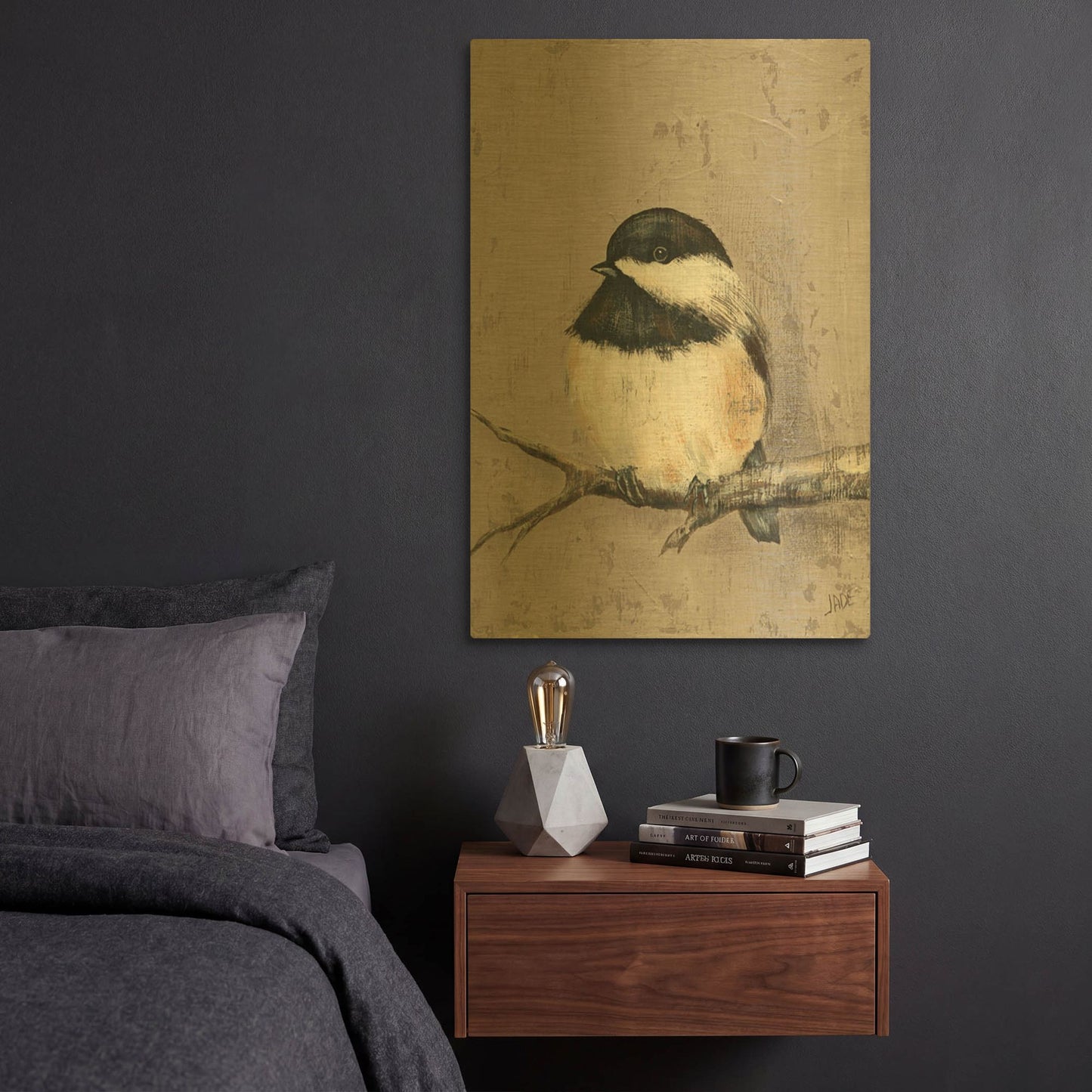 'Winter Bird IV' By Jade Reynolds Gold Metal Wall Art