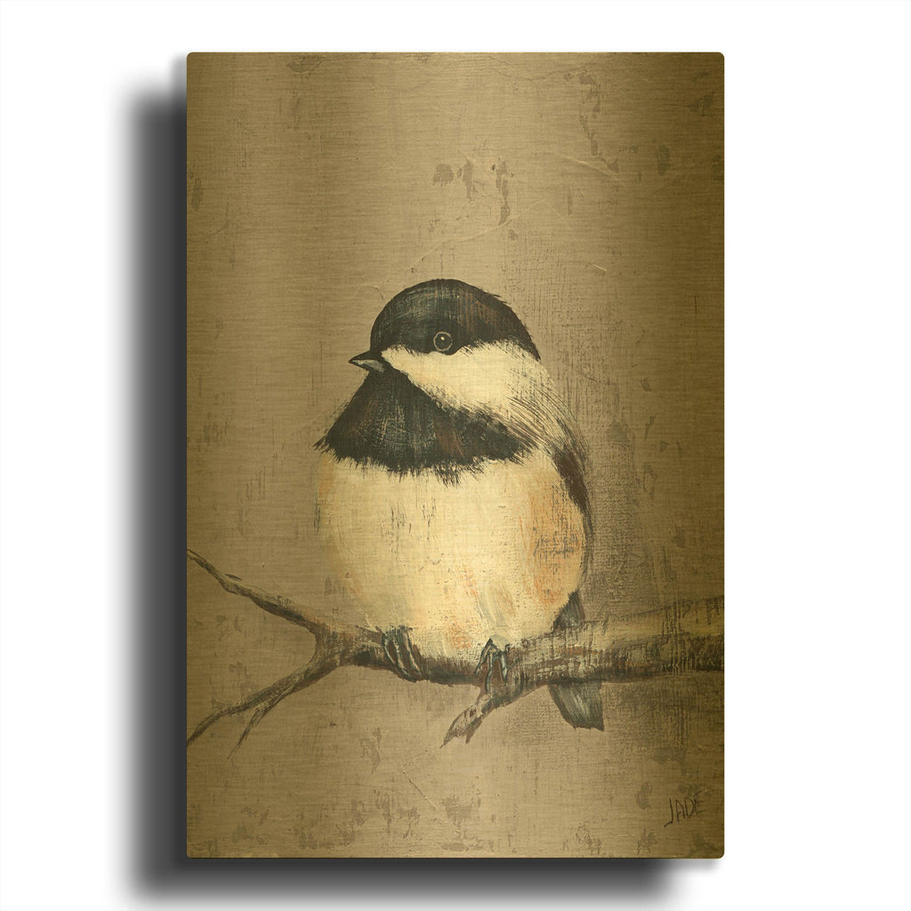 'Winter Bird IV' By Jade Reynolds Gold Metal Wall Art