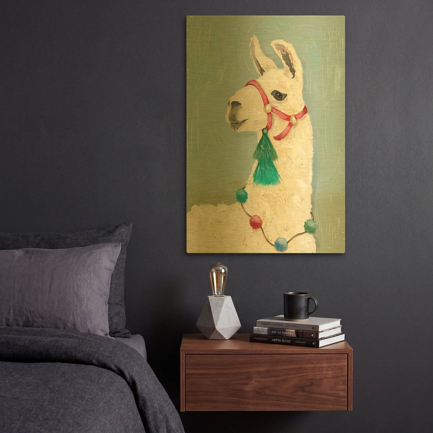 'Painted Llama I' By Jade Reynolds Gold Metal Wall Art