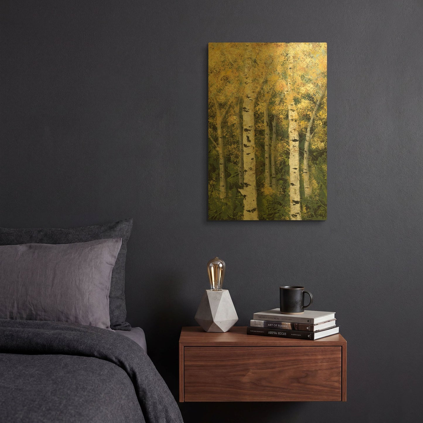'Birch Treeline II' By Jade Reynolds Gold Metal Wall Art