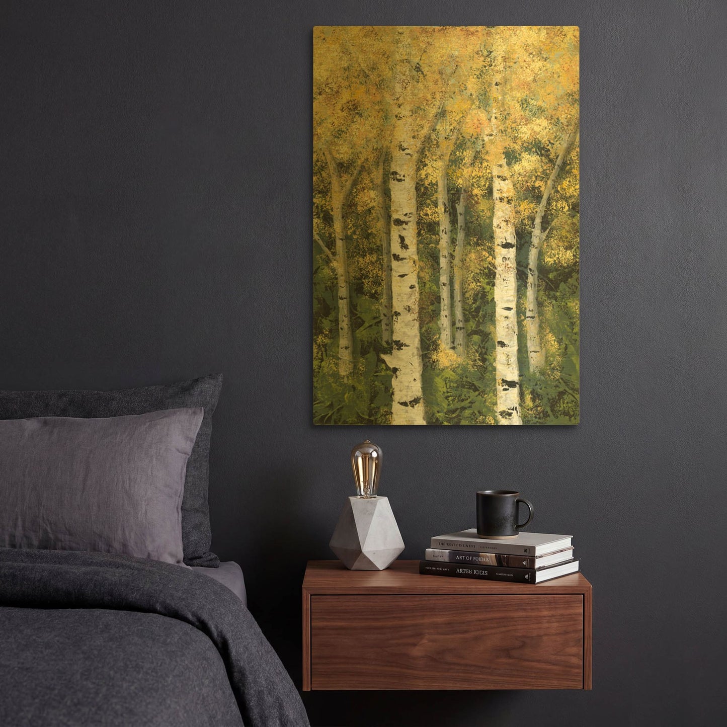 'Birch Treeline II' By Jade Reynolds Gold Metal Wall Art