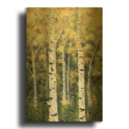 'Birch Treeline II' By Jade Reynolds Gold Metal Wall Art