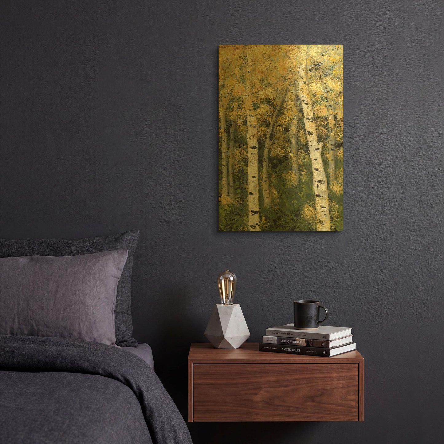 'Birch Treeline III' By Jade Reynolds Gold Metal Wall Art