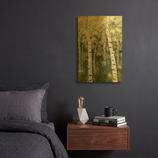 'Birch Treeline III' By Jade Reynolds Gold Metal Wall Art