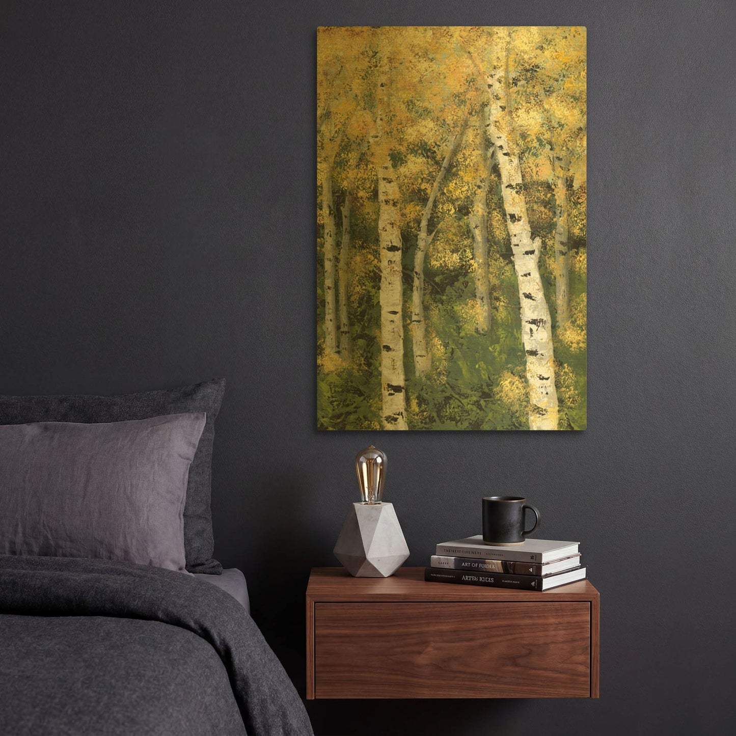 'Birch Treeline III' By Jade Reynolds Gold Metal Wall Art