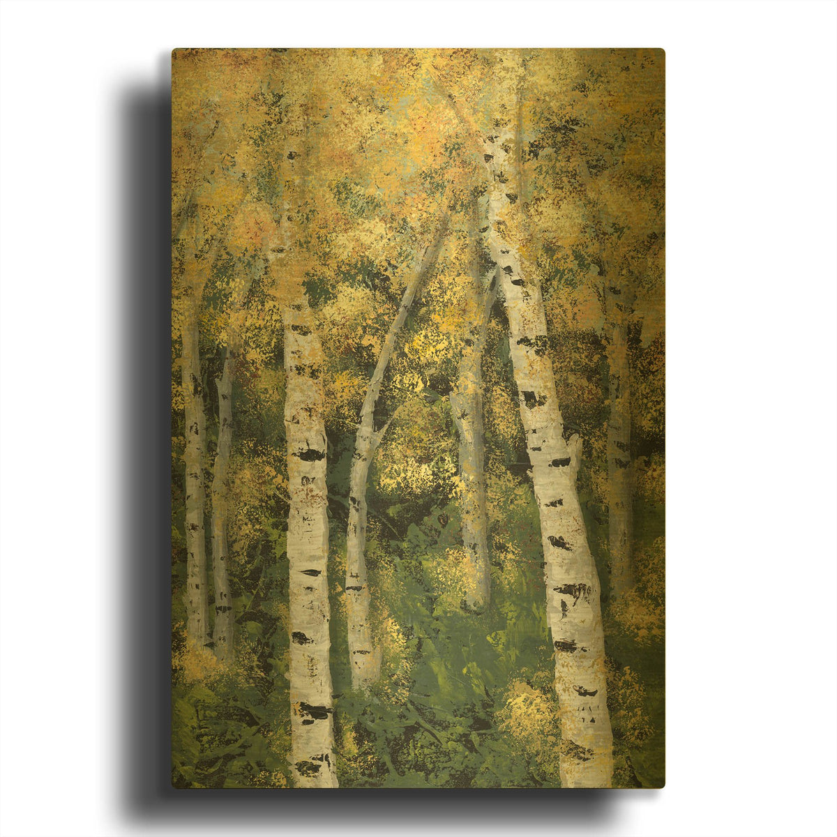 'Birch Treeline III' By Jade Reynolds Gold Metal Wall Art