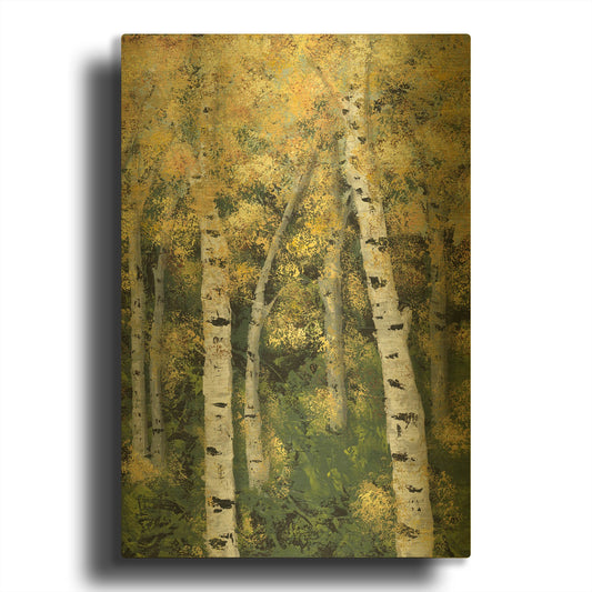 'Birch Treeline III' By Jade Reynolds Gold Metal Wall Art