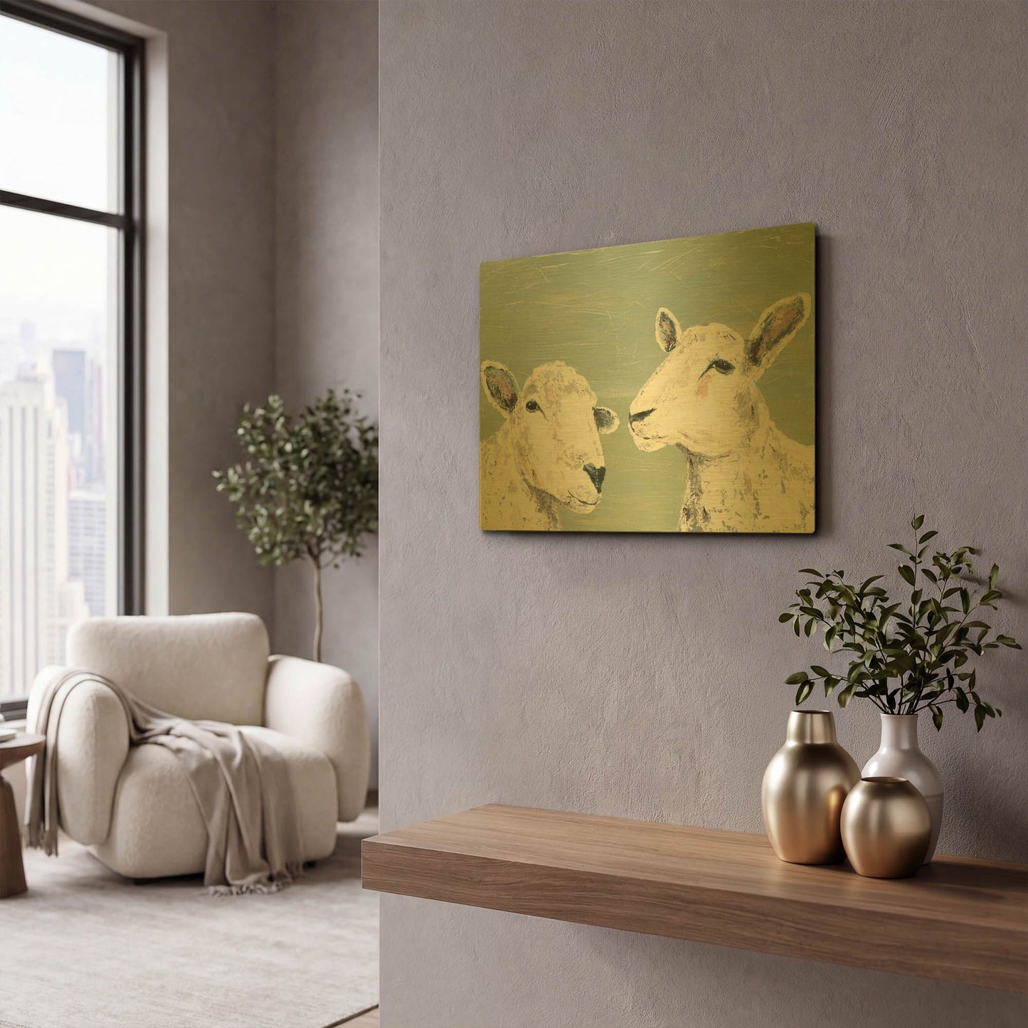 'Bashful Sheep I' By Jade Reynolds Gold Metal Wall Art