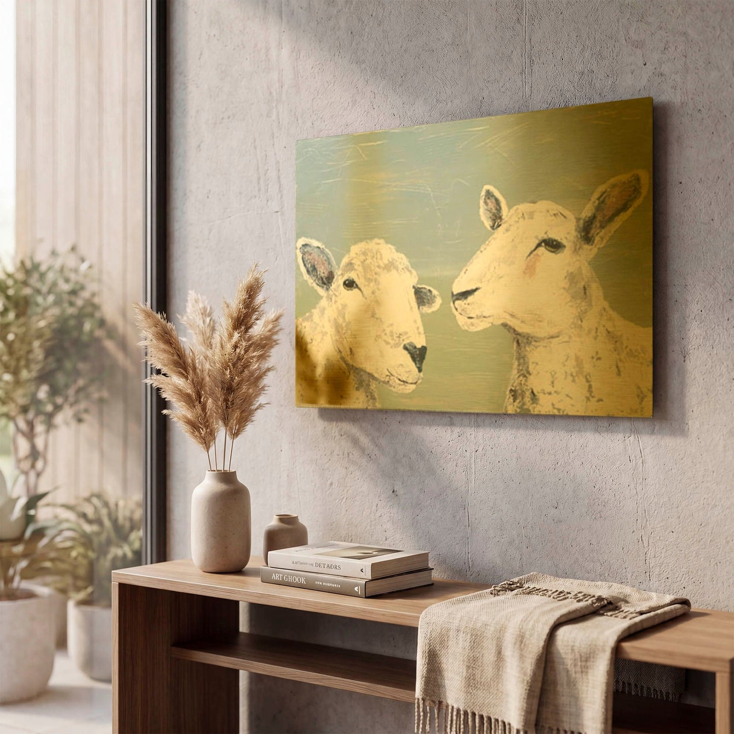 'Bashful Sheep I' By Jade Reynolds Gold Metal Wall Art