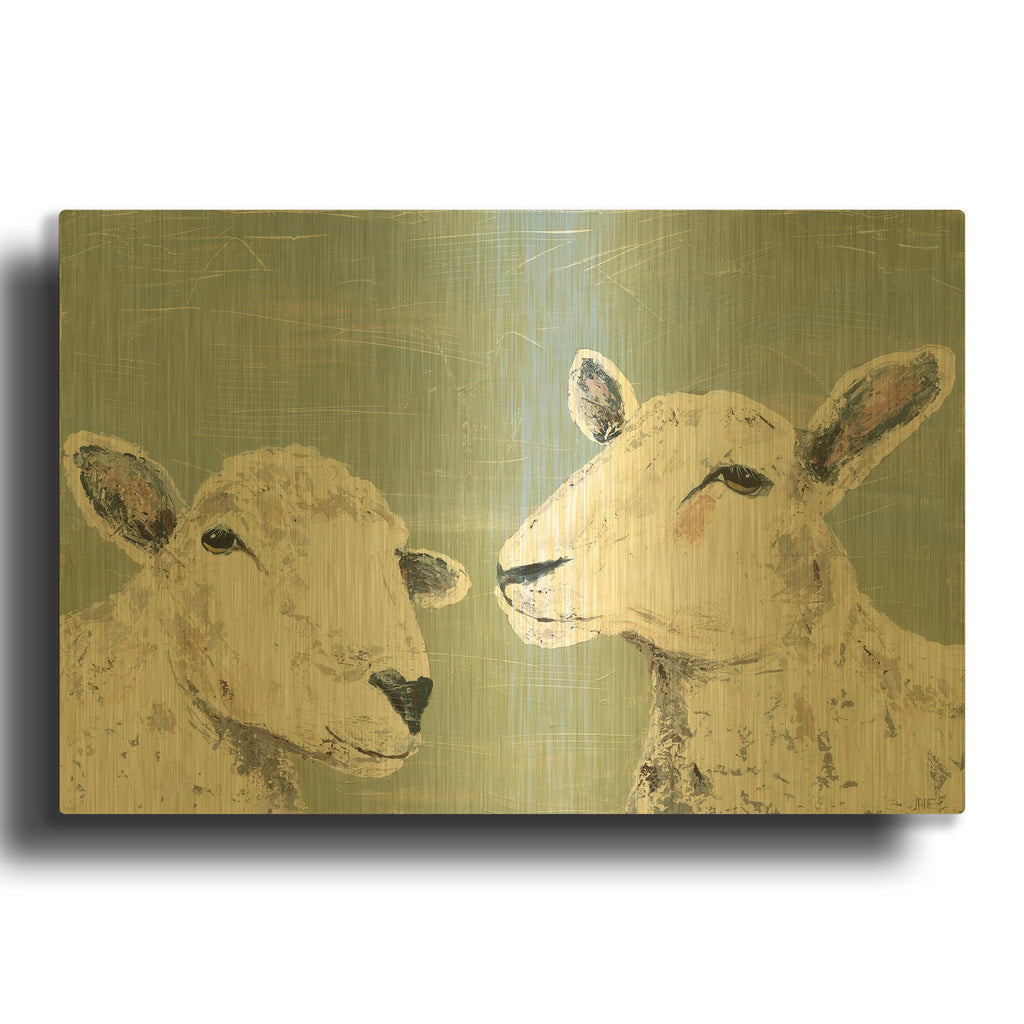 'Bashful Sheep I' By Jade Reynolds Gold Metal Wall Art