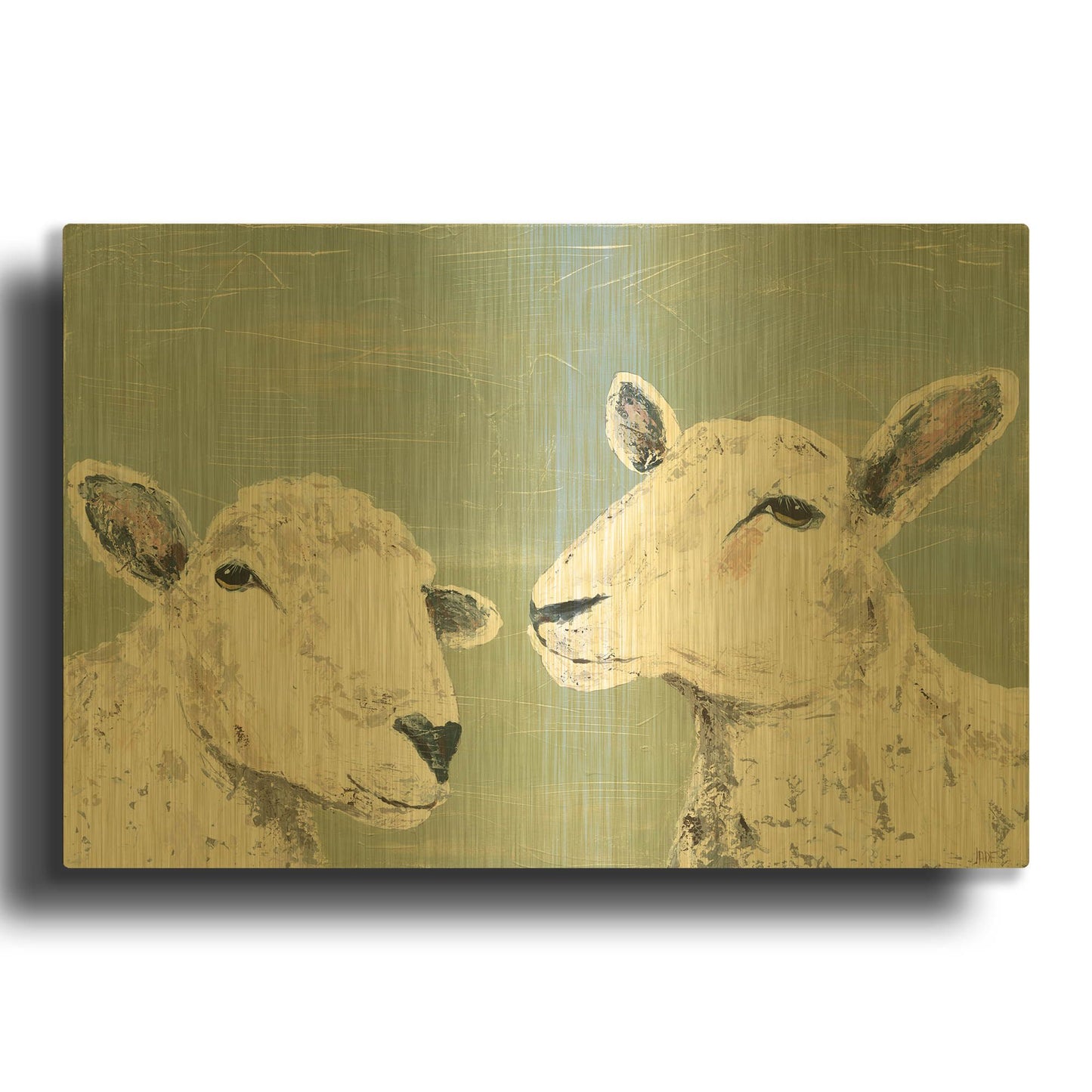 'Bashful Sheep I' By Jade Reynolds Gold Metal Wall Art