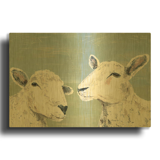 'Bashful Sheep I' By Jade Reynolds Gold Metal Wall Art