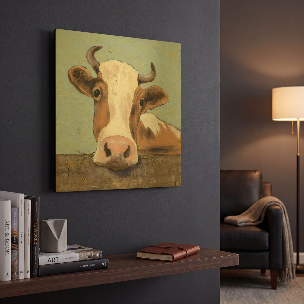 'Bessy Cow' By Jade Reynolds Gold Metal Wall Art