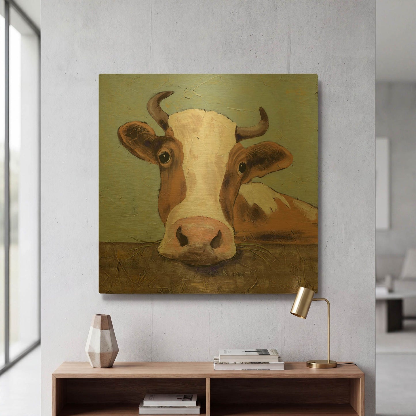 'Bessy Cow' By Jade Reynolds Gold Metal Wall Art