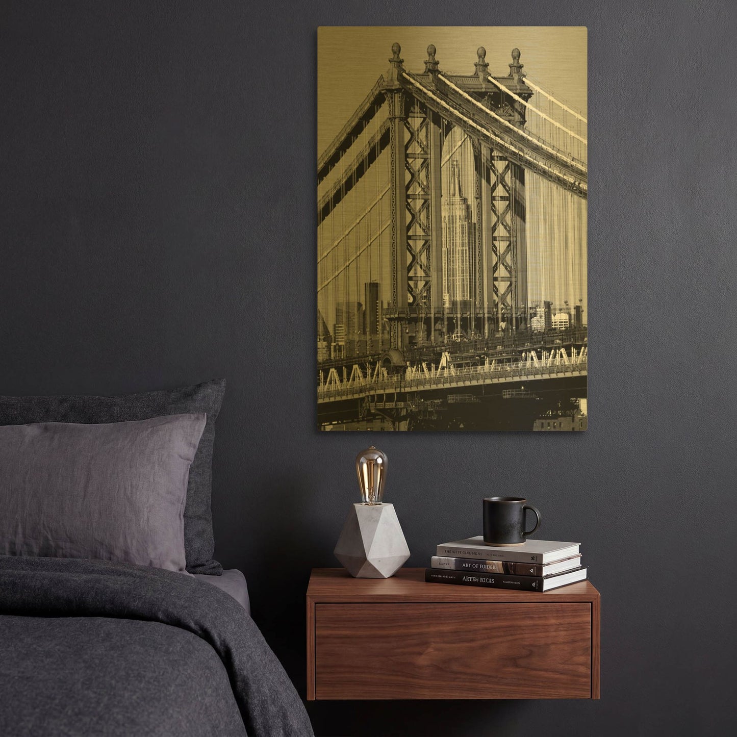 'Bridges of NYC I' By Jeff Pica Gold Metal Wall Art