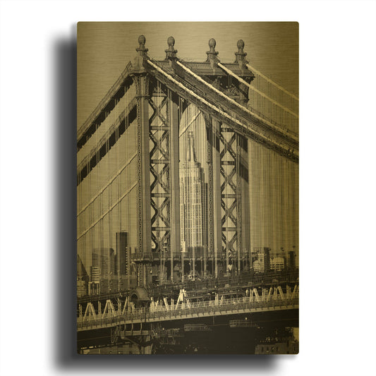'Bridges of NYC I' By Jeff Pica Gold Metal Wall Art