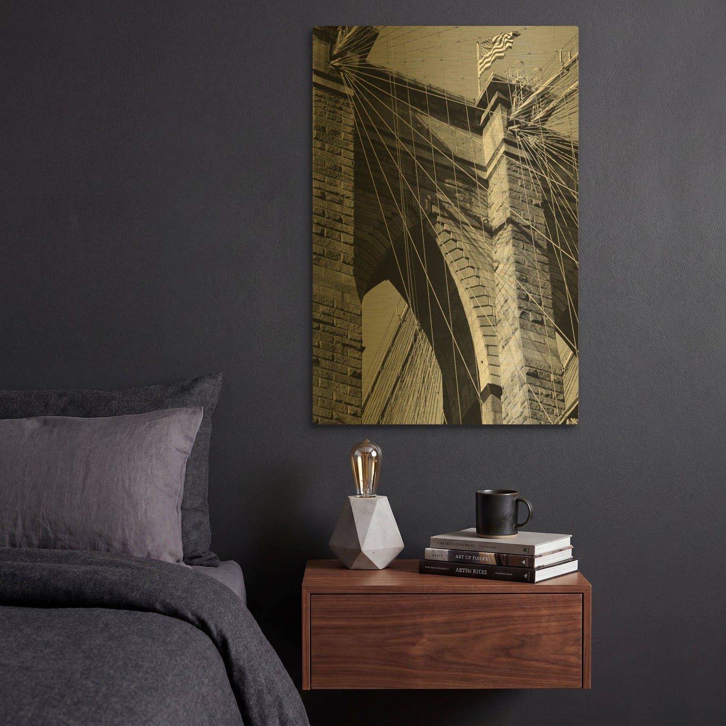 'Bridges of NYC III' By Jeff Pica Gold Metal Wall Art