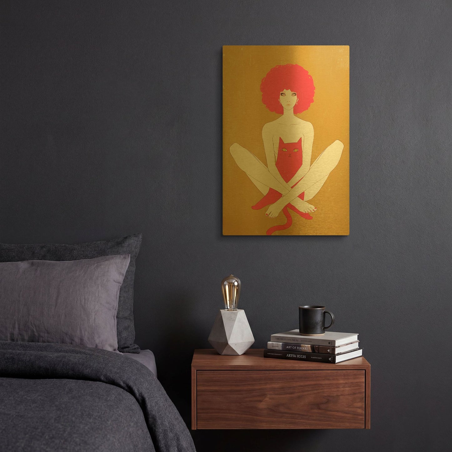 'Pinkcat' By Sai Tamiya Gold Metal Wall Art