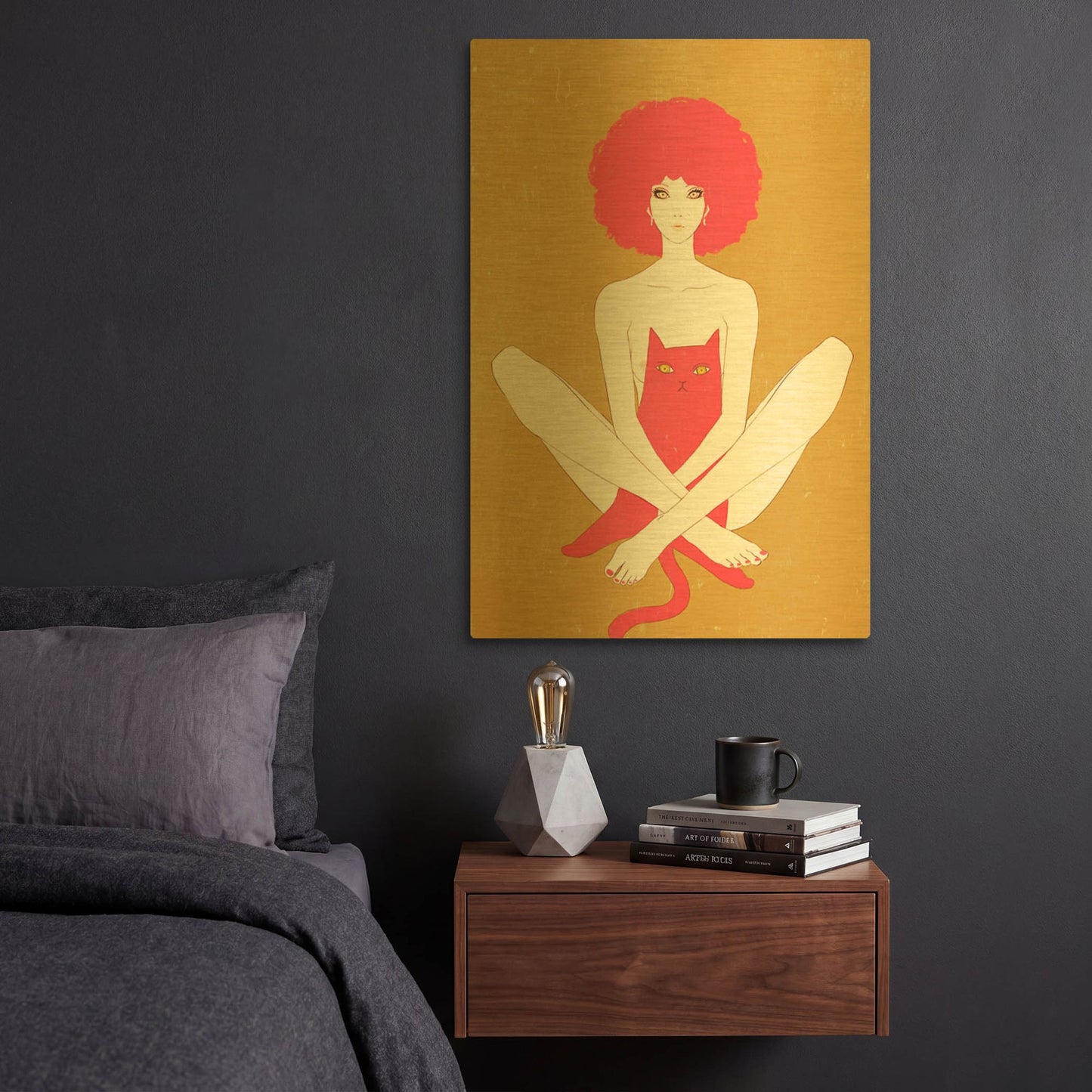 'Pinkcat' By Sai Tamiya Gold Metal Wall Art