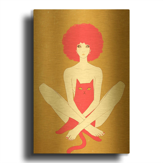 'Pinkcat' By Sai Tamiya Gold Metal Wall Art