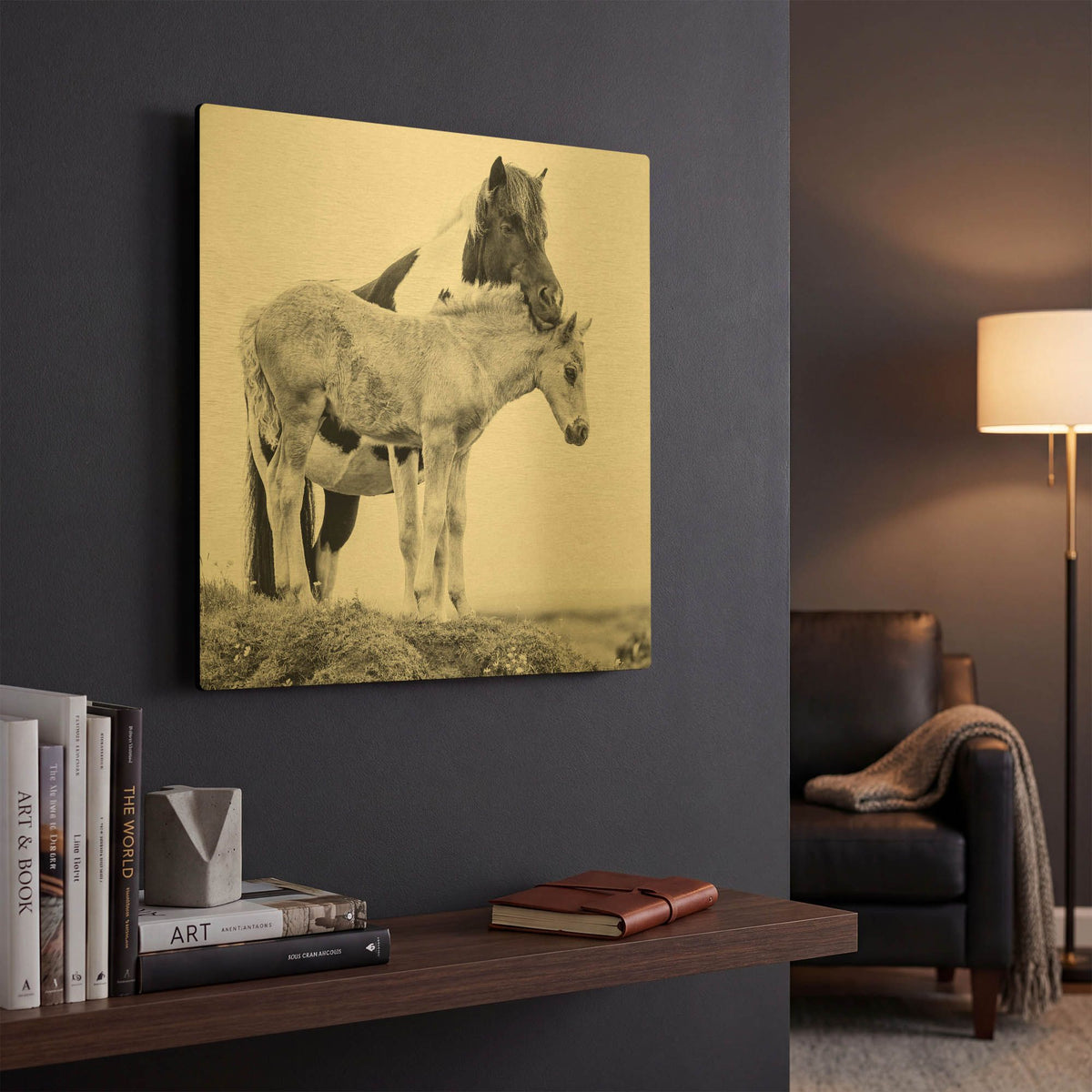 'BandW Horses I' By PH Burchett Gold Metal Wall Art