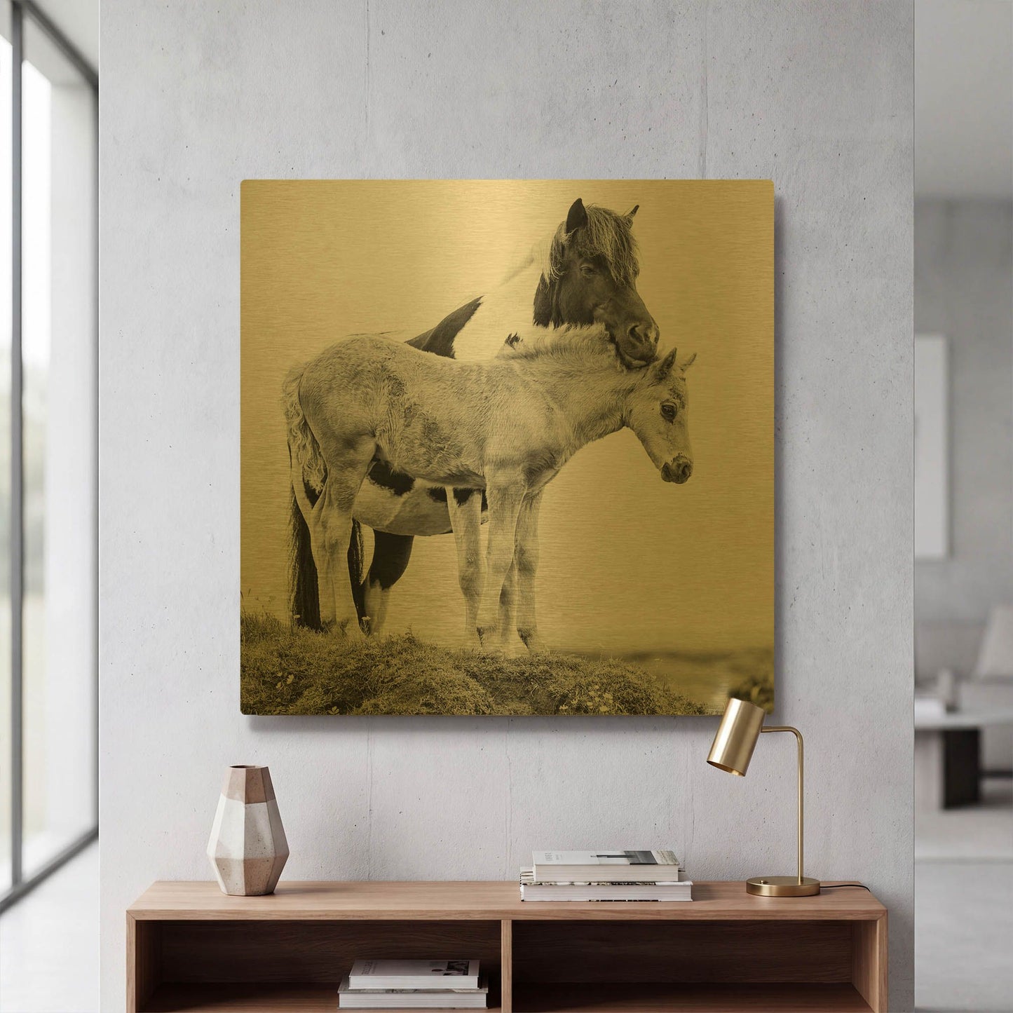 'BandW Horses I' By PH Burchett Gold Metal Wall Art