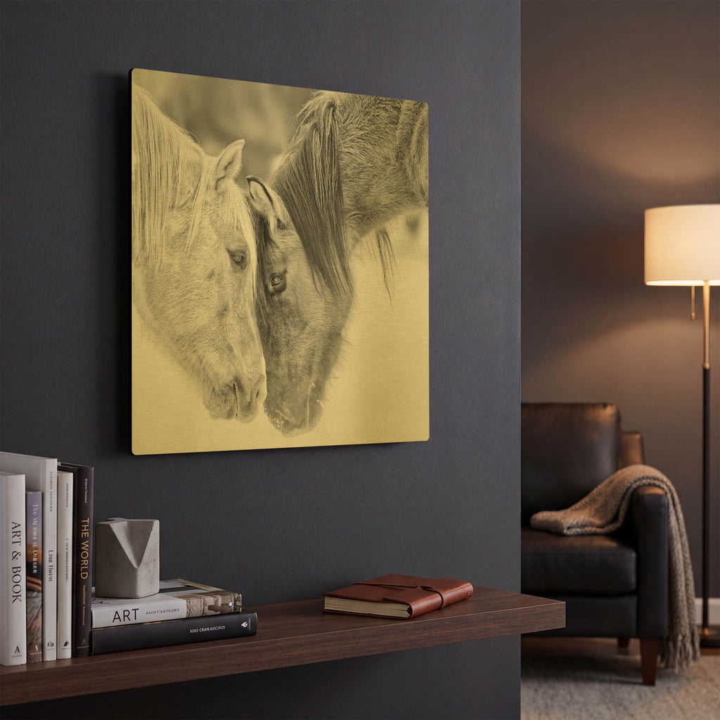 'BandW Horses VII' By PH Burchett Gold Metal Wall Art